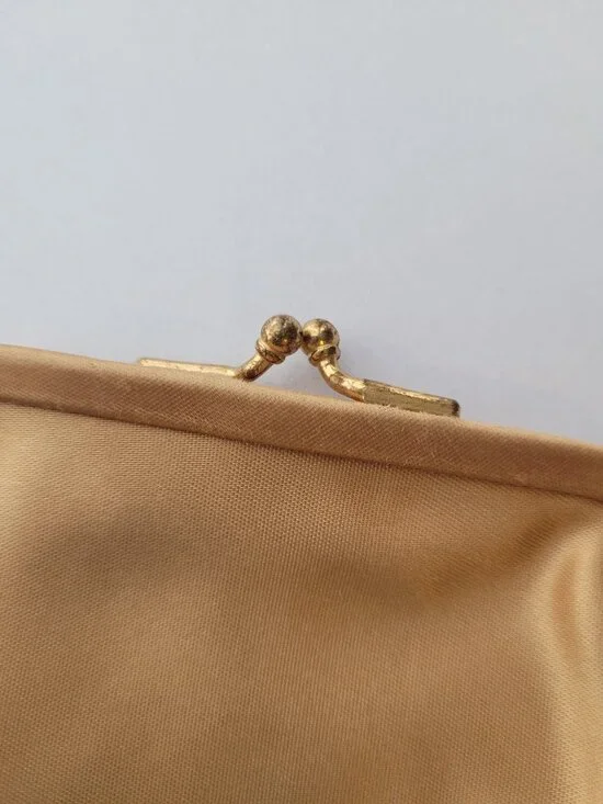 Vintage Satin Coin Purse Gold Color - Picture 12 of 14